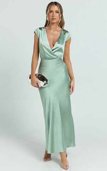 Hailey Maxi Dress - Cap Sleeve V Neck Dress in Sage | Showpo (US, UK & Europe)