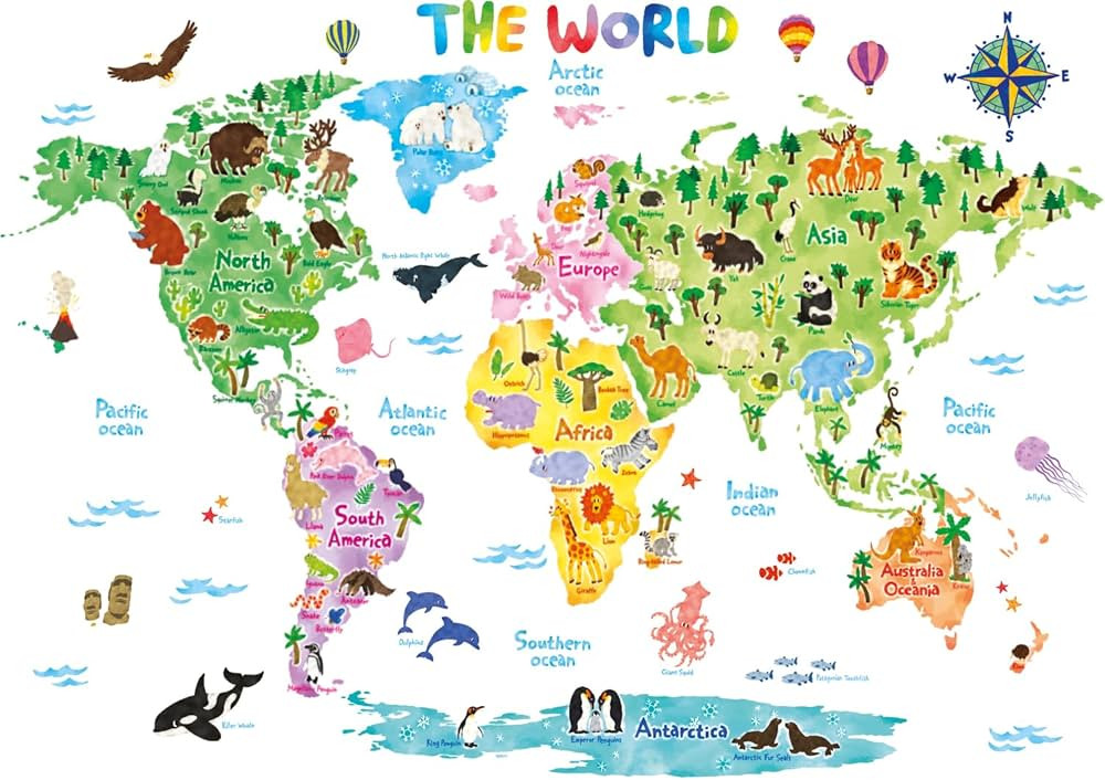 DECOWALL DL3-1615 XLarge Animal World Map Kids Wall Stickers (61x43 inch) Wall Decals Peel and St... | Amazon (US)