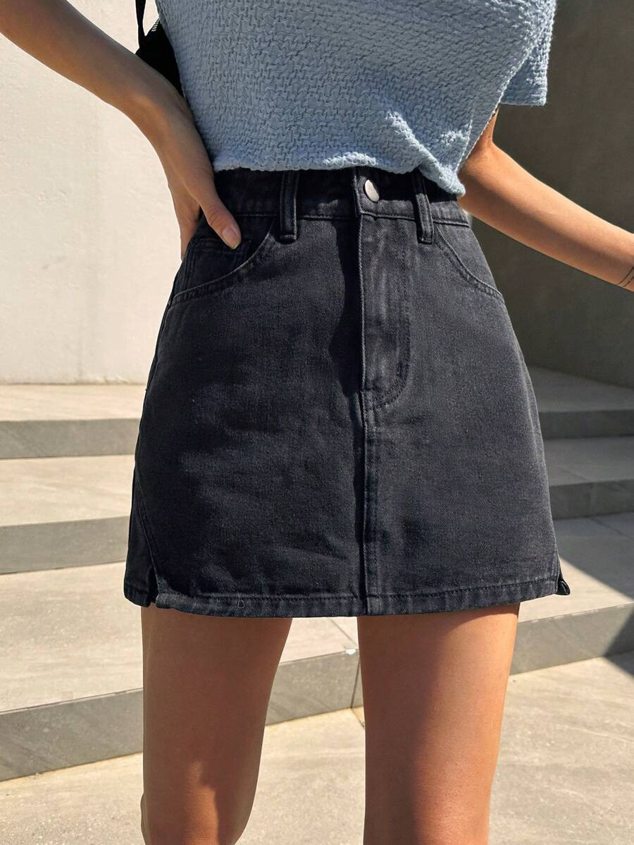 DAZY High Waist Split Hem Denim Skort | SHEIN