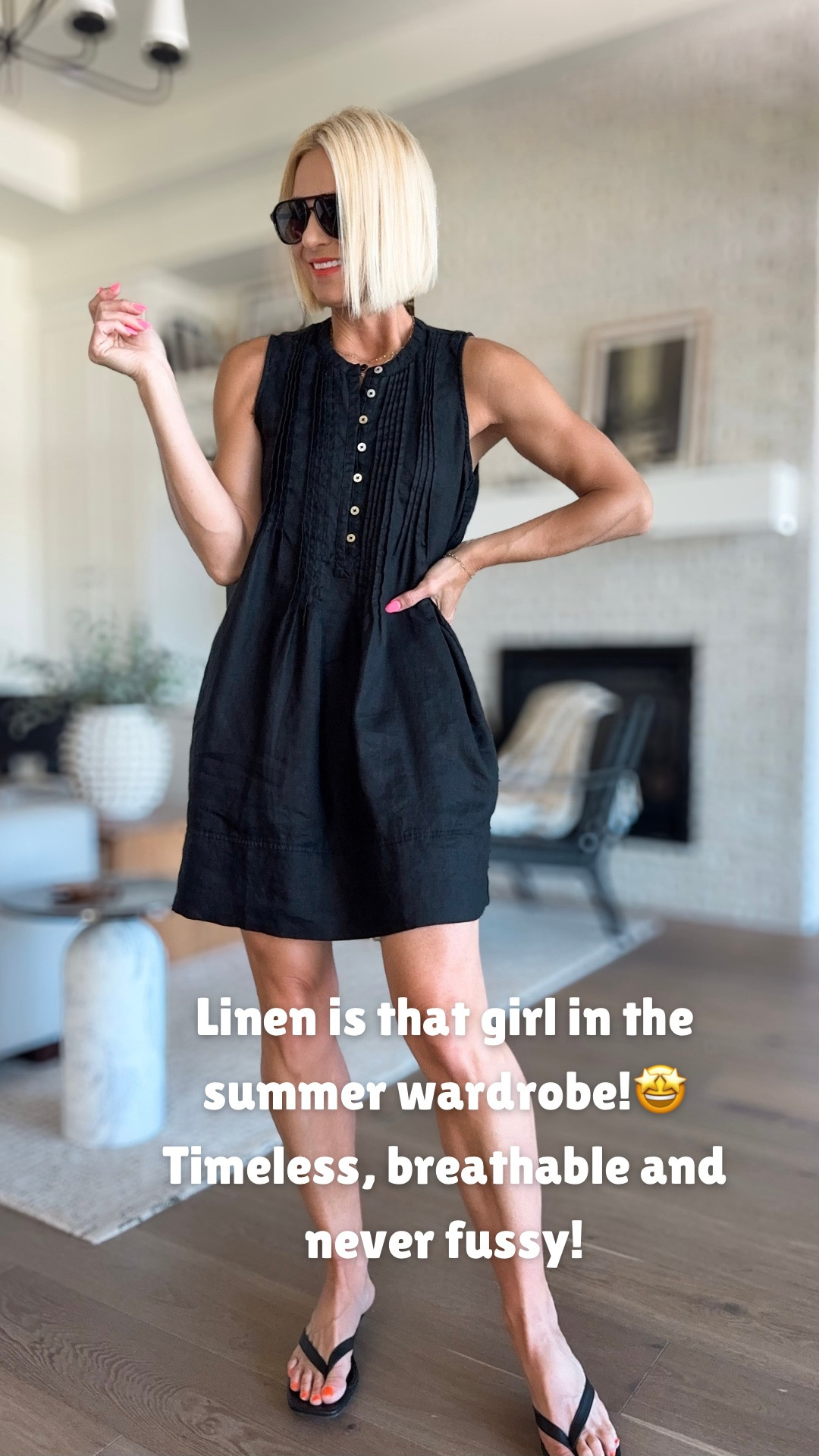 The quintessential summer staple: this linen dress! It’s lightweight, breathable, and somehow always looks effortlessly polished. Bonus? The price point is so good for how well it fits and wears. Trust me—this one’s on repeat all season long.

Over 2k, 5⭐️ reviews + Comes in 6 colors!

Sizing:
Black dress: fits tts, wearing a medium 
White dress: fits tts, wearing a medium
White cardigan: I sized up to a large for length, and a more oversized fit
Black linen shorts: fit tts, wearing medium 

@onequince #quincepartner

#LTKParties #LTKFindsUnder50 #LTKSummerEdit