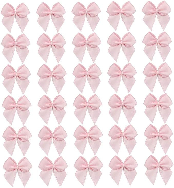 7Rainbows 50pcs Boutique Mini Pink Satin Ribbon Bows Flowers Appliques DIY Craft for Sewing Scrap... | Amazon (US)