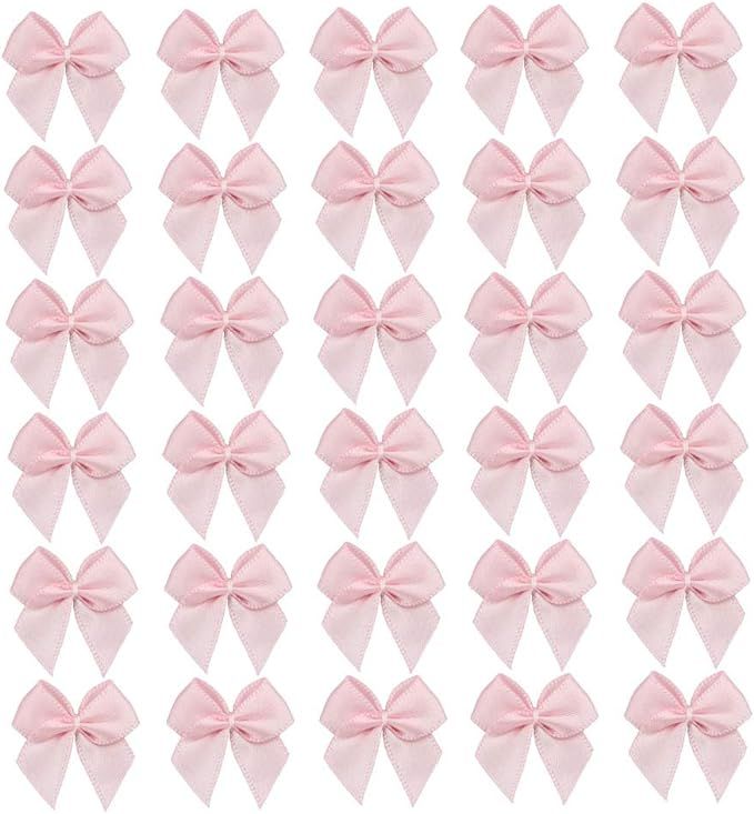 7Rainbows 50pcs Boutique Mini Pink Satin Ribbon Bows Flowers Appliques DIY Craft for Sewing Scrap... | Amazon (US)