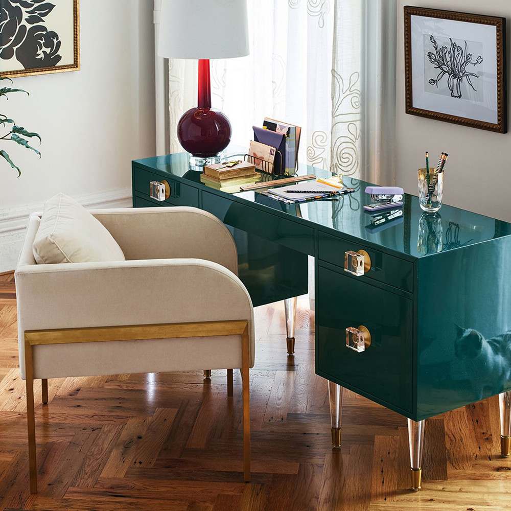 Green Modern Wood Makeup Vanity Acrylic Clear and Gold Dressing Table | Homary