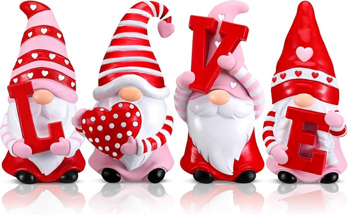 ShinyRelief 4 Pcs Valentine's Day Figurines Resin Gnome Tabletop Love Heart Sculpture Decoration ... | Amazon (US)
