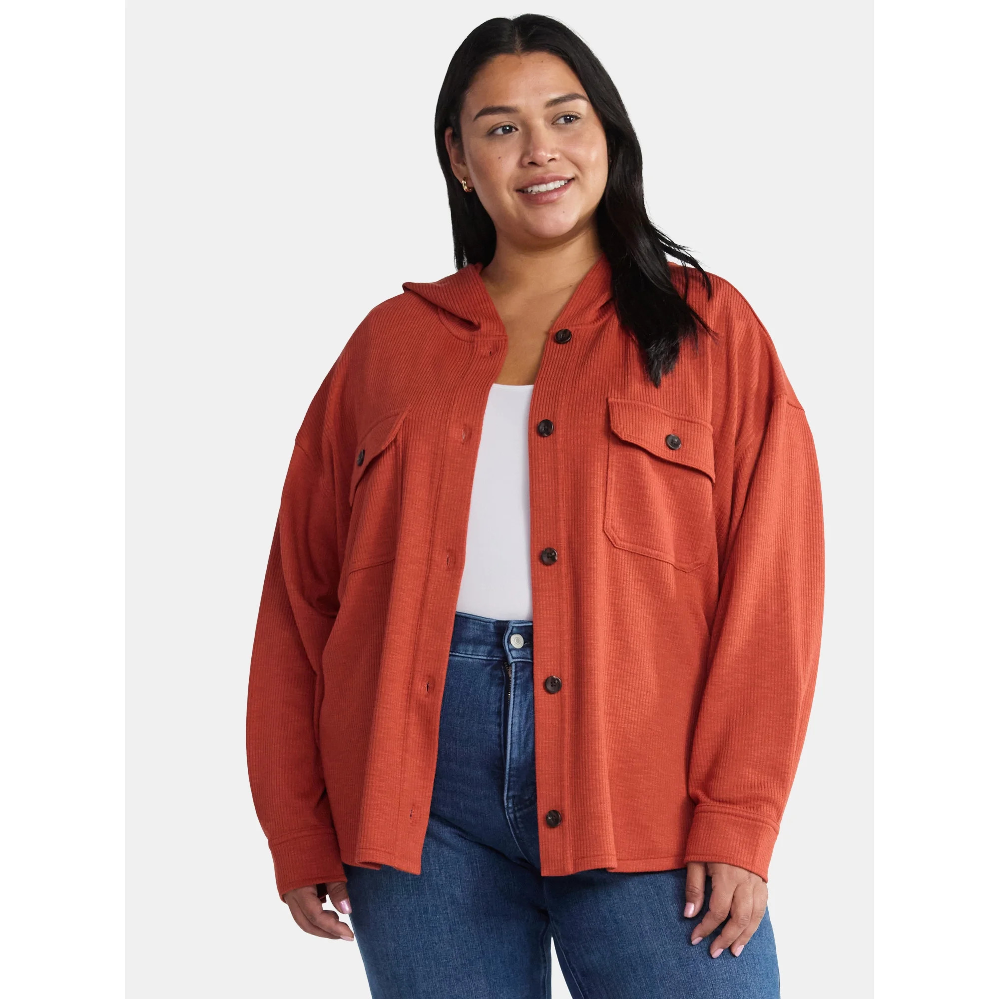 Time and Tru Women's and Women's Plus Ribbed Shirt with Hood, Sizes XS-4X | Walmart (US)