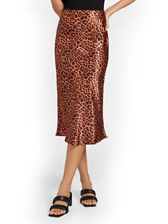 NY & Co Women's Leopard-Print Slip Skirt Brown Size Small Spandex/Polyester | New York & Company