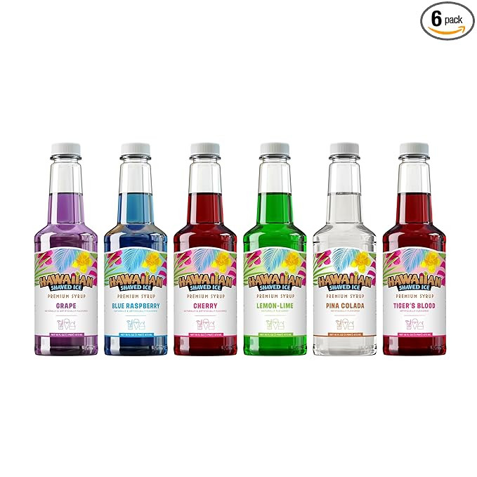 Hawaiian Shaved Ice Syrup Assortment, 6 Popular 16oz Flavors: Cherry, Grape, Blue Raspberry, Tige... | Amazon (US)