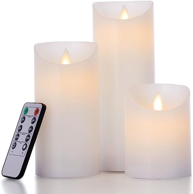 glowiu Flameless Flickering LED Candles Moving Flame, Battery Candles Set of 3(H 4" 6" 8" x D3) R... | Amazon (US)