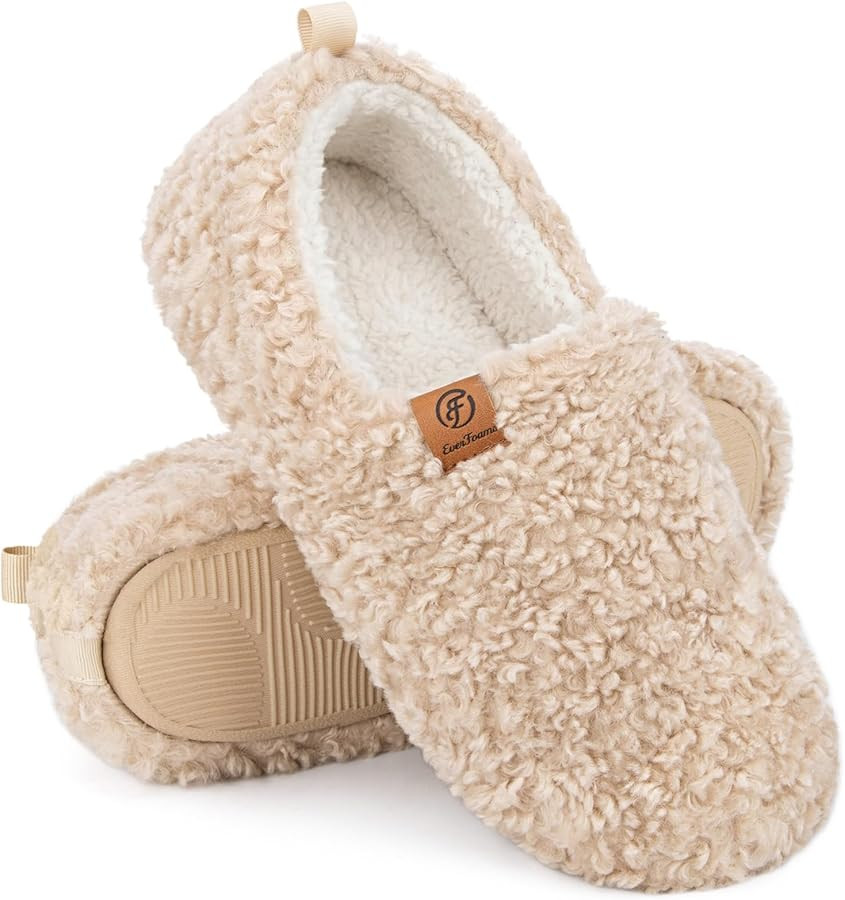 EverFoams Women’s Soft Curly Full Slippers Memory Foam Lightweight House Shoes Cozy Loafer with... | Amazon (US)