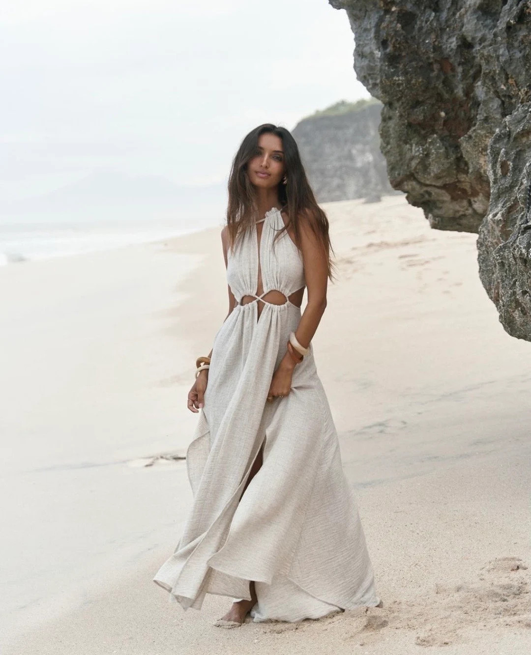 Linen Gauze Goddess Dress: Backless Boho Wedding, High Slit - Etsy | Etsy (US)