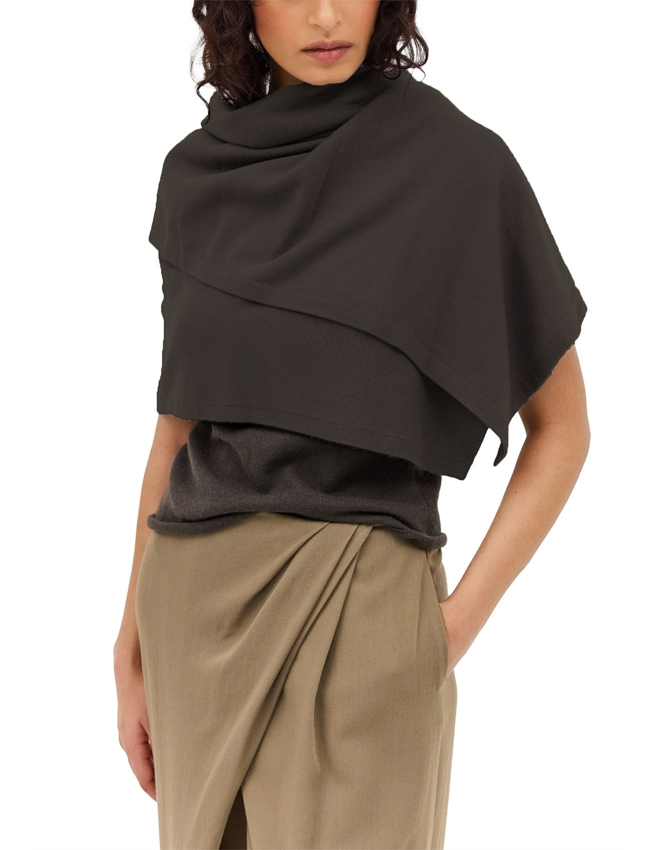 LIQUORICE CASHMERE TRANQUIL KNIT CAPE | David Jones (Australia & New Zealand)