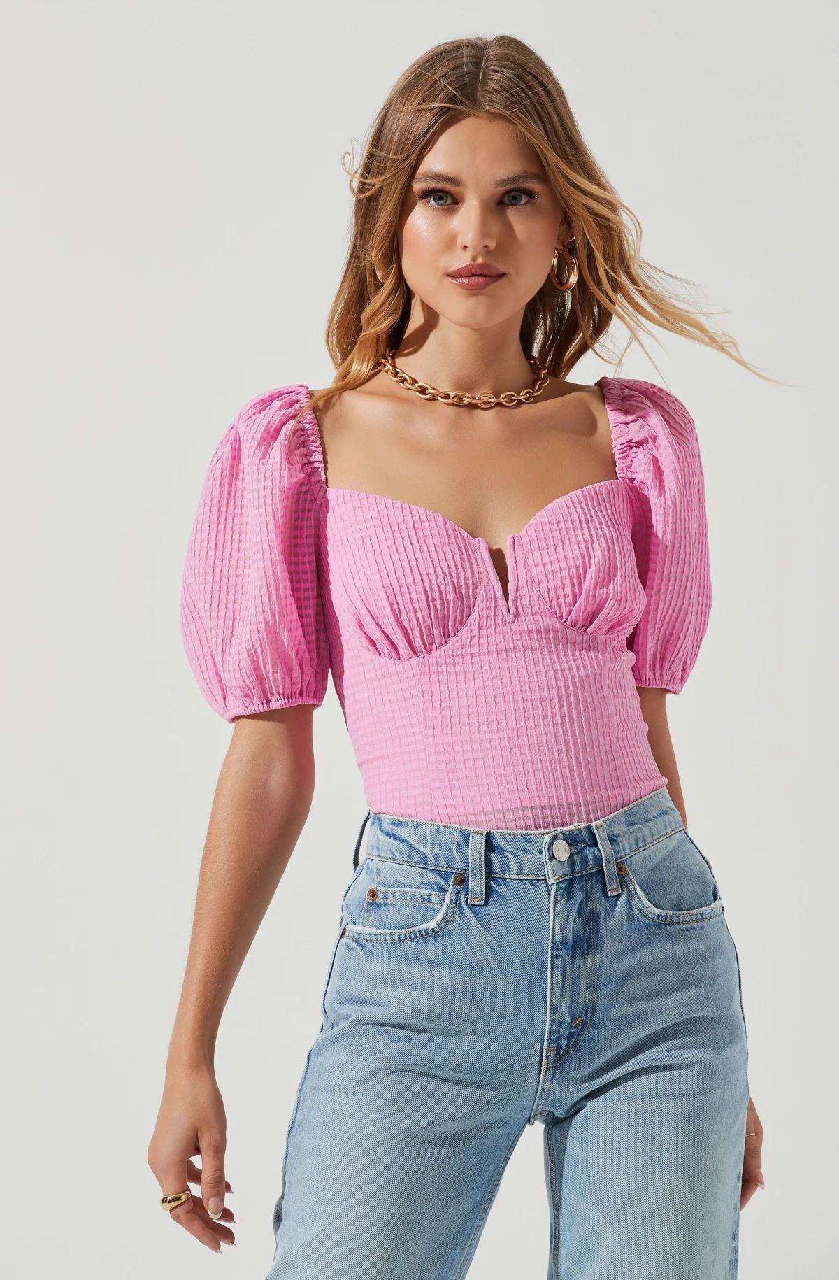 Daydreamer Sweetheart Seersucker Puff Sleeve Top | ASTR The Label (US)