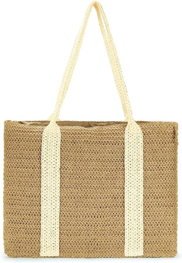Straw Beach Tote Bag for Women Large Summer Woven Straw Bag Lightweight Foldable Shoulder Handbag... | Amazon (US)