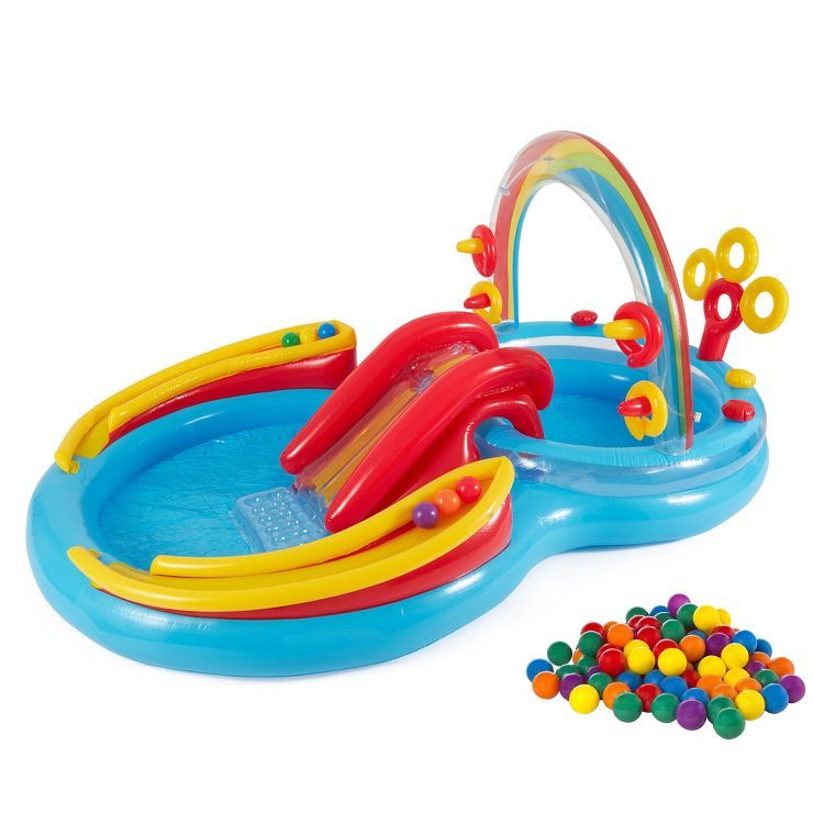 Intex Rainbow Slide Inflatable Pool and Water Slide Ring Center | Target