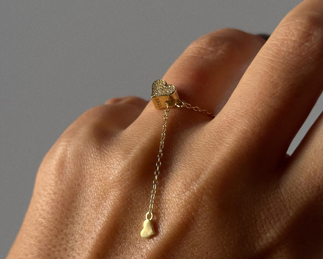 Minimalist Chain Ring 925 Sterling Silver, Gold/silver Cubic Zirconia, Adjustable Ring, Unique De... | Etsy (US)