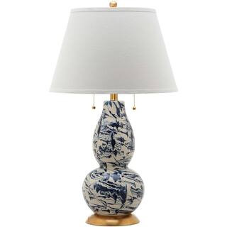 Color 28.5 in. Navy/White Swirl Table Lamp with Off-White Shade | The Home Depot