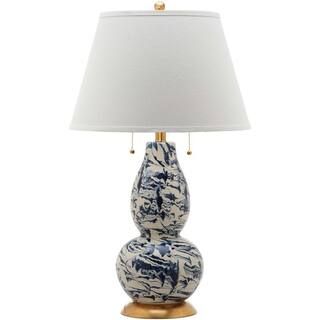 Color 28.5 in. Navy/White Swirl Table Lamp with Off-White Shade | The Home Depot