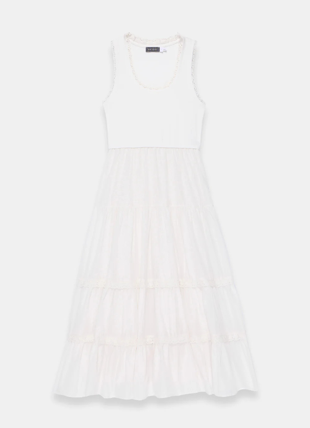 White Crochet Trim Tiered Midi Dress | Mint Velvet