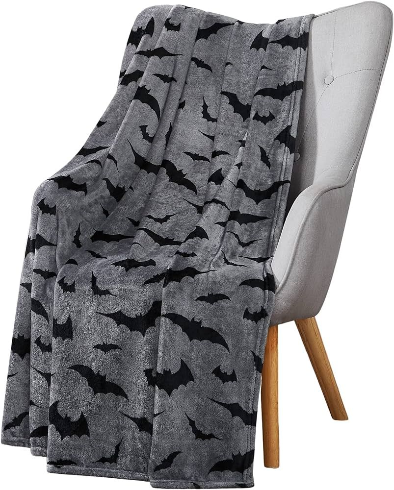 Halloween Throw Blanket : Black Bats on Gray Velvet Soft Fleece Overized Large 60" x 50" for Sofa... | Amazon (US)