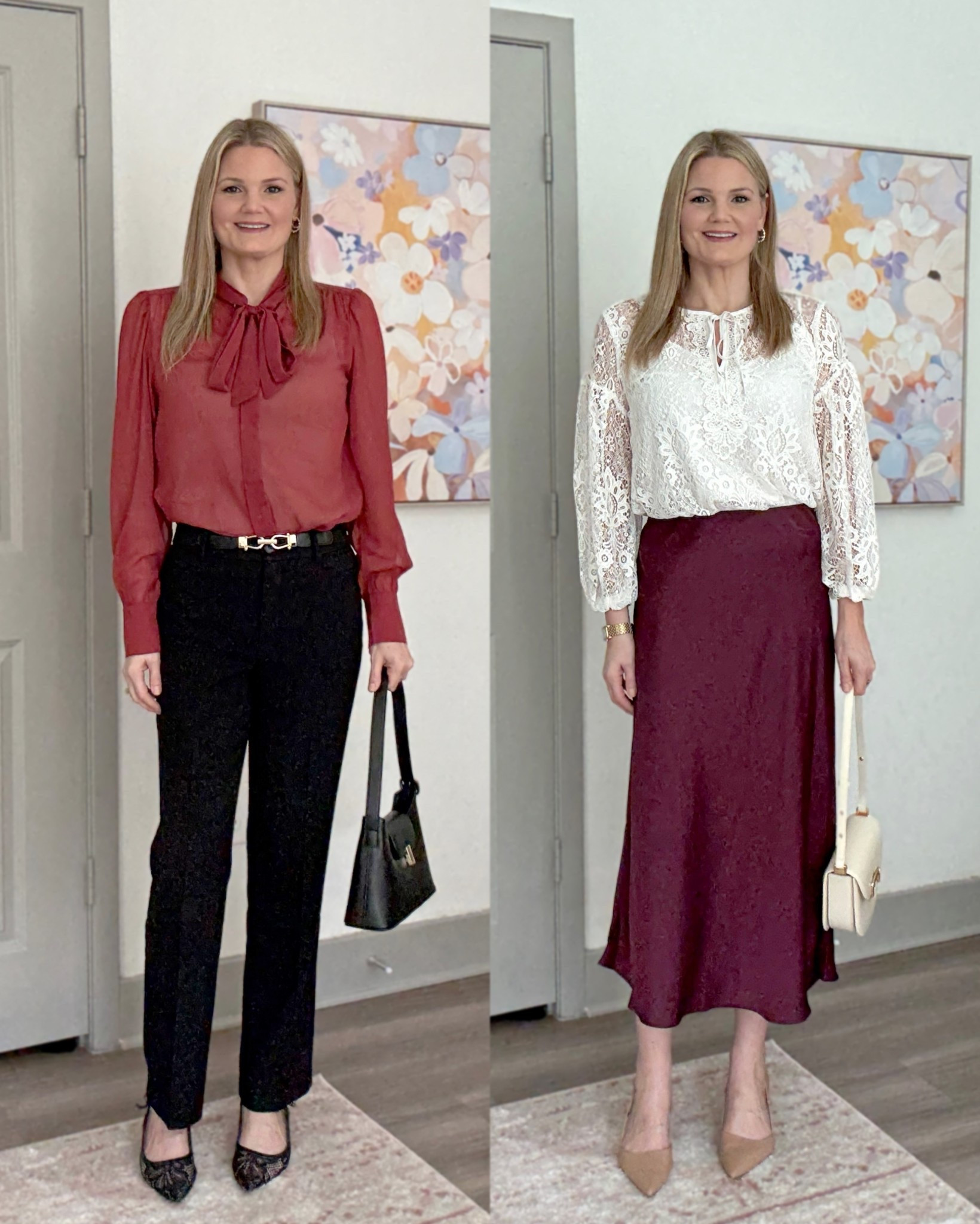 Styling sheer blouses for work! Wearing the small in both tops and skirt, and a size 4 in the black pants (sized down). 

#LTKWorkwear #LTKOver40 #LTKStyleTip