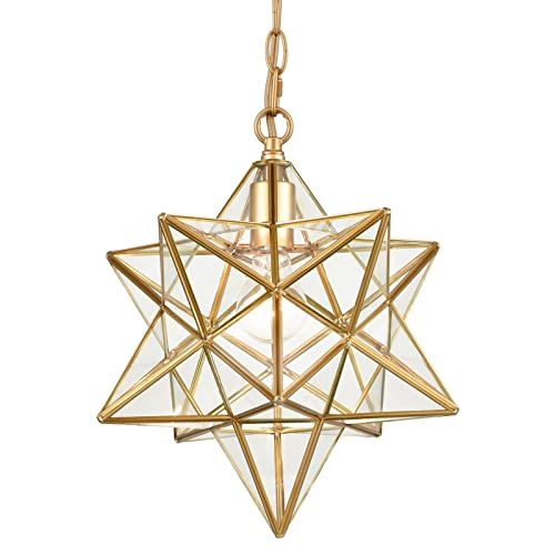 DANSEER Moravian Star Light Modern Brass Pendant Light 14 Inches with Clear Glass Shade | Amazon (US)