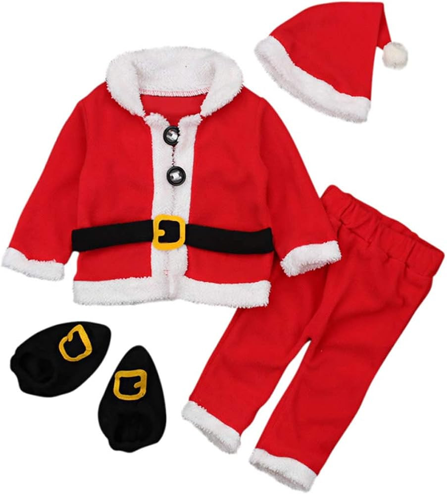 Baby Boys Christmas Coats Tops+Pants+Hat+Socks 4 Pieces Santa Clothes Sets | Amazon (US)
