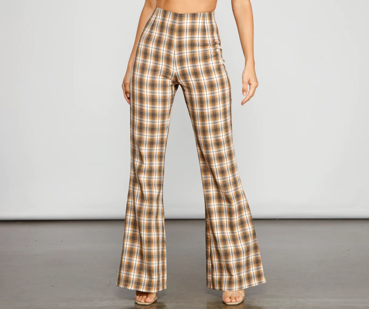 Bring The Flare Plaid Pants | Windsor Stores