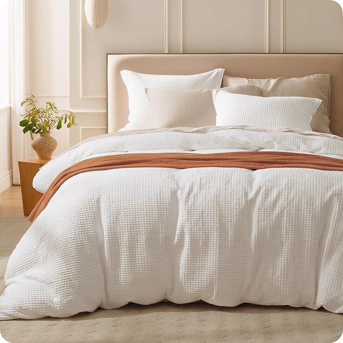 Bedsure Cotton Duvet Cover King - 100% Cotton Waffle Weave Coconut White Duvet Cover King Size, G... | Amazon (US)