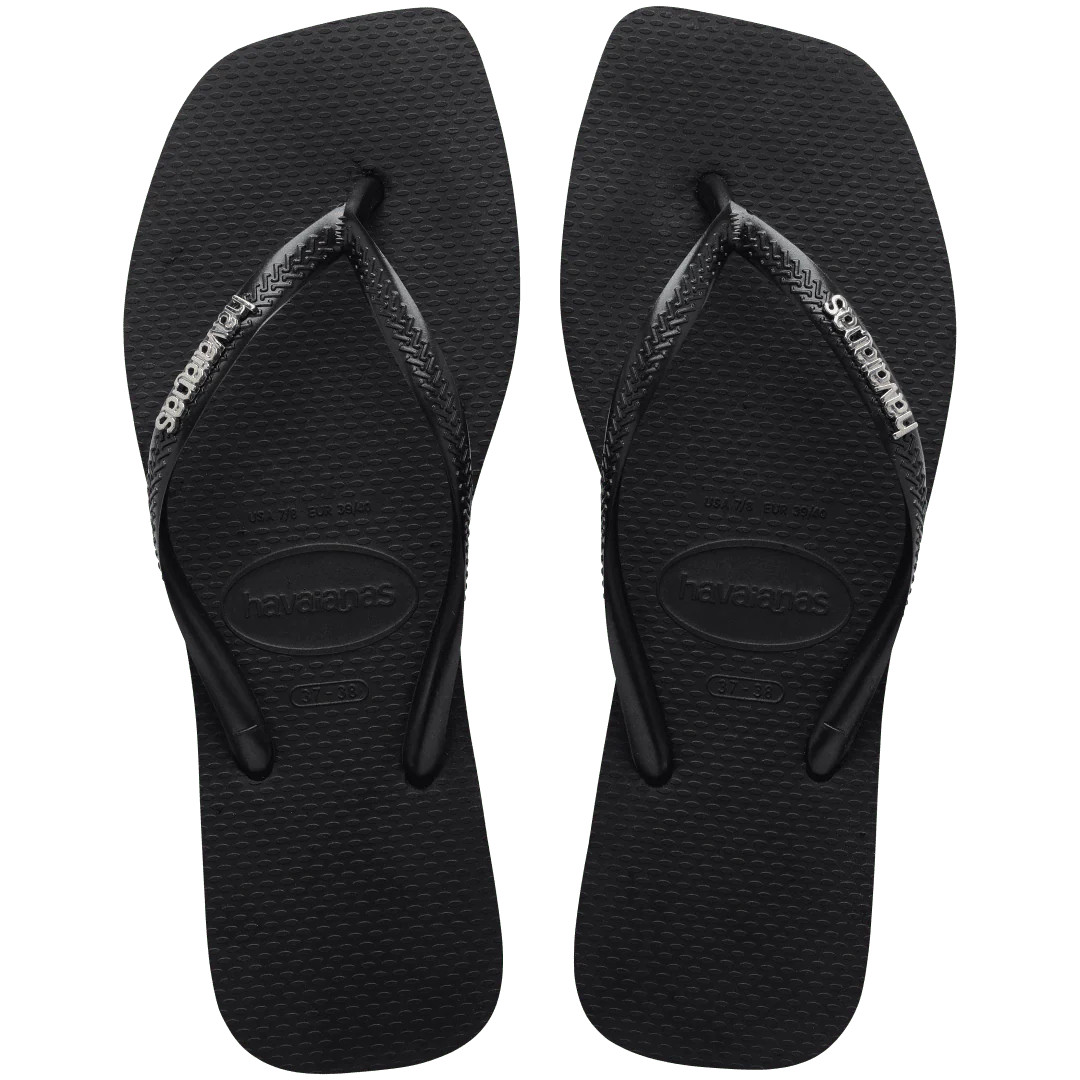 Women's Slim Square Logo Metallic Flip Flops Black/Silver | Havaianas | Havaianas