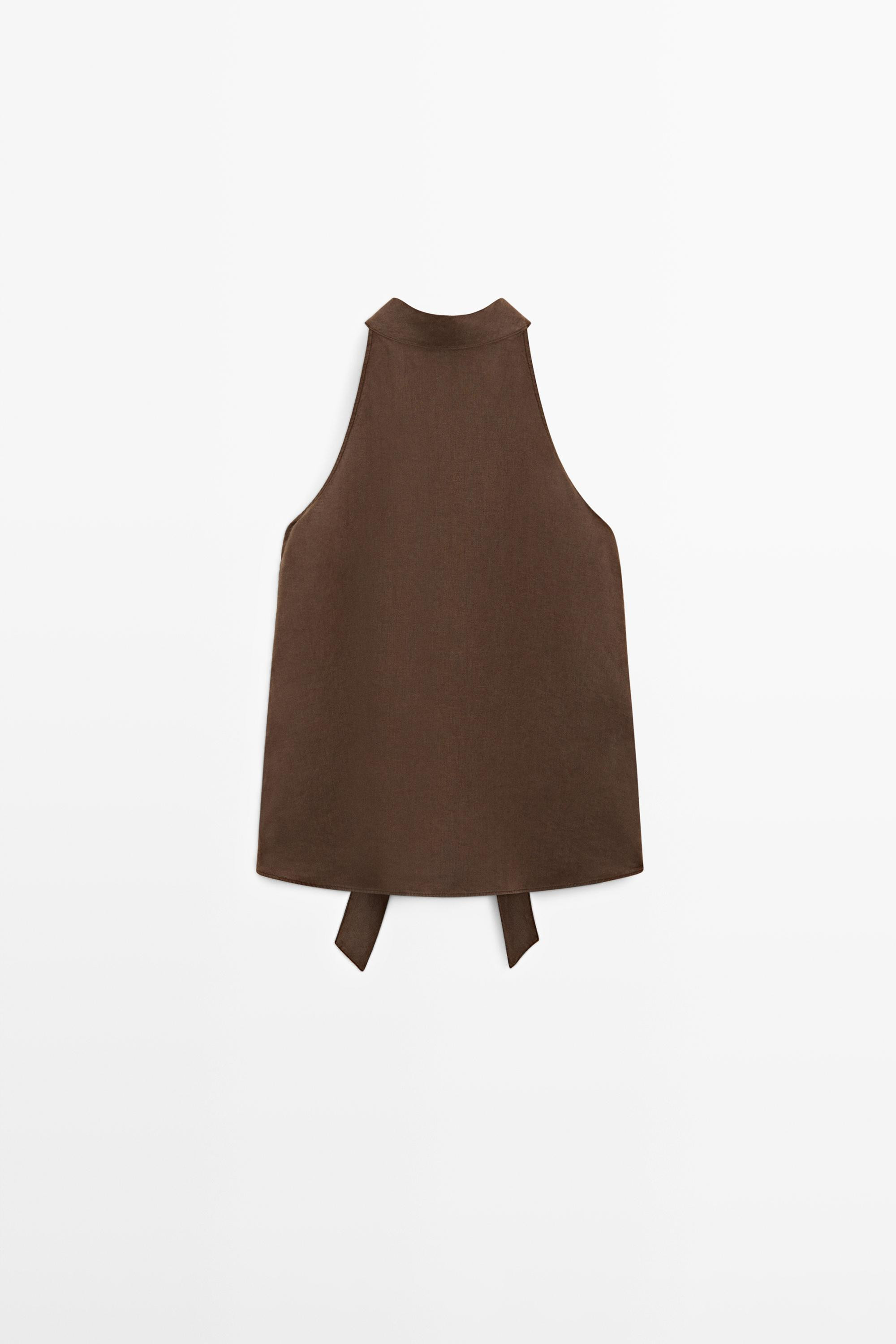 Soepelvallende haltertop van 100% linnen | Massimo Dutti NL