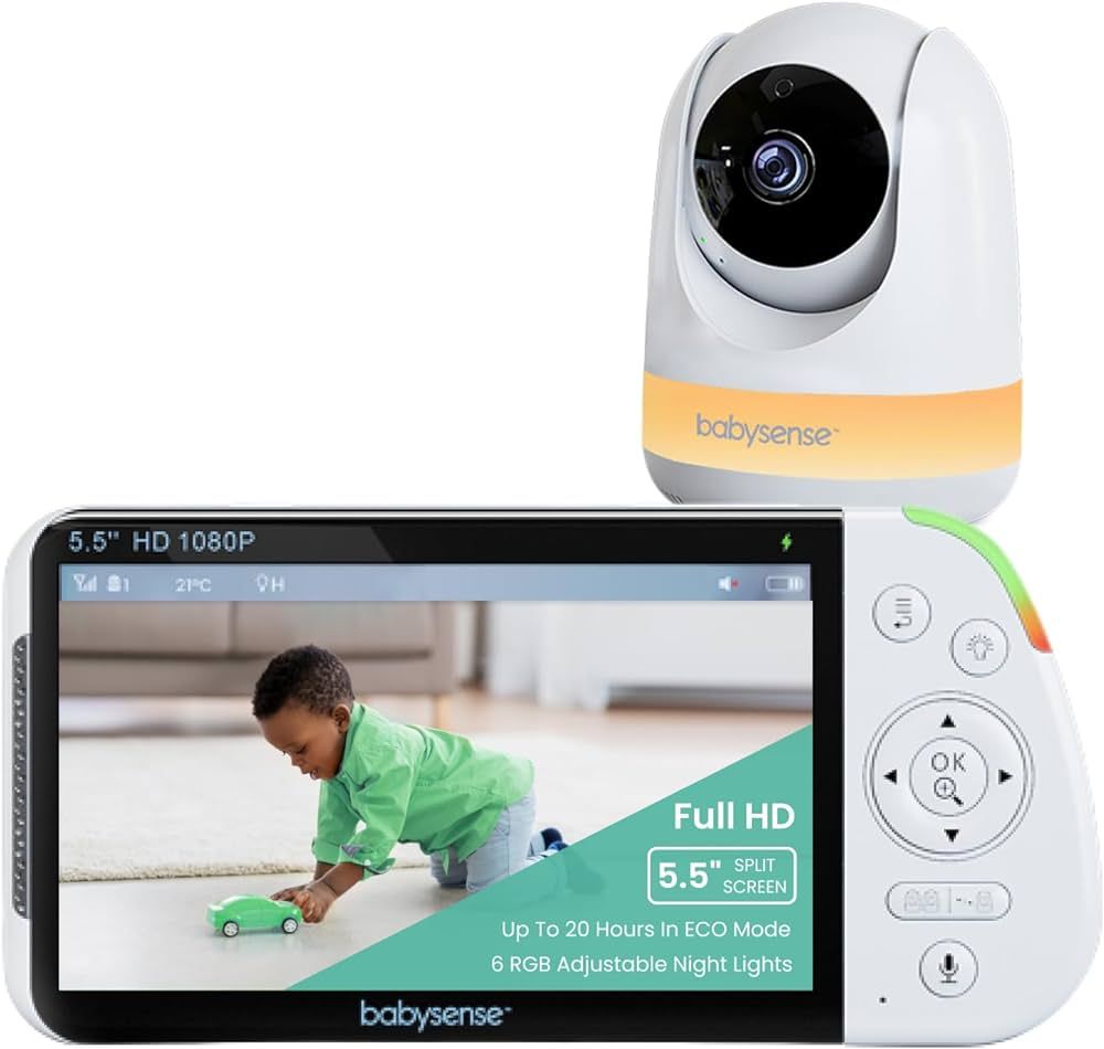 Babysense 5.5” 1080p Full HD Split-Screen Baby Monitor, Video Baby Monitor with Camera and Audi... | Amazon (US)