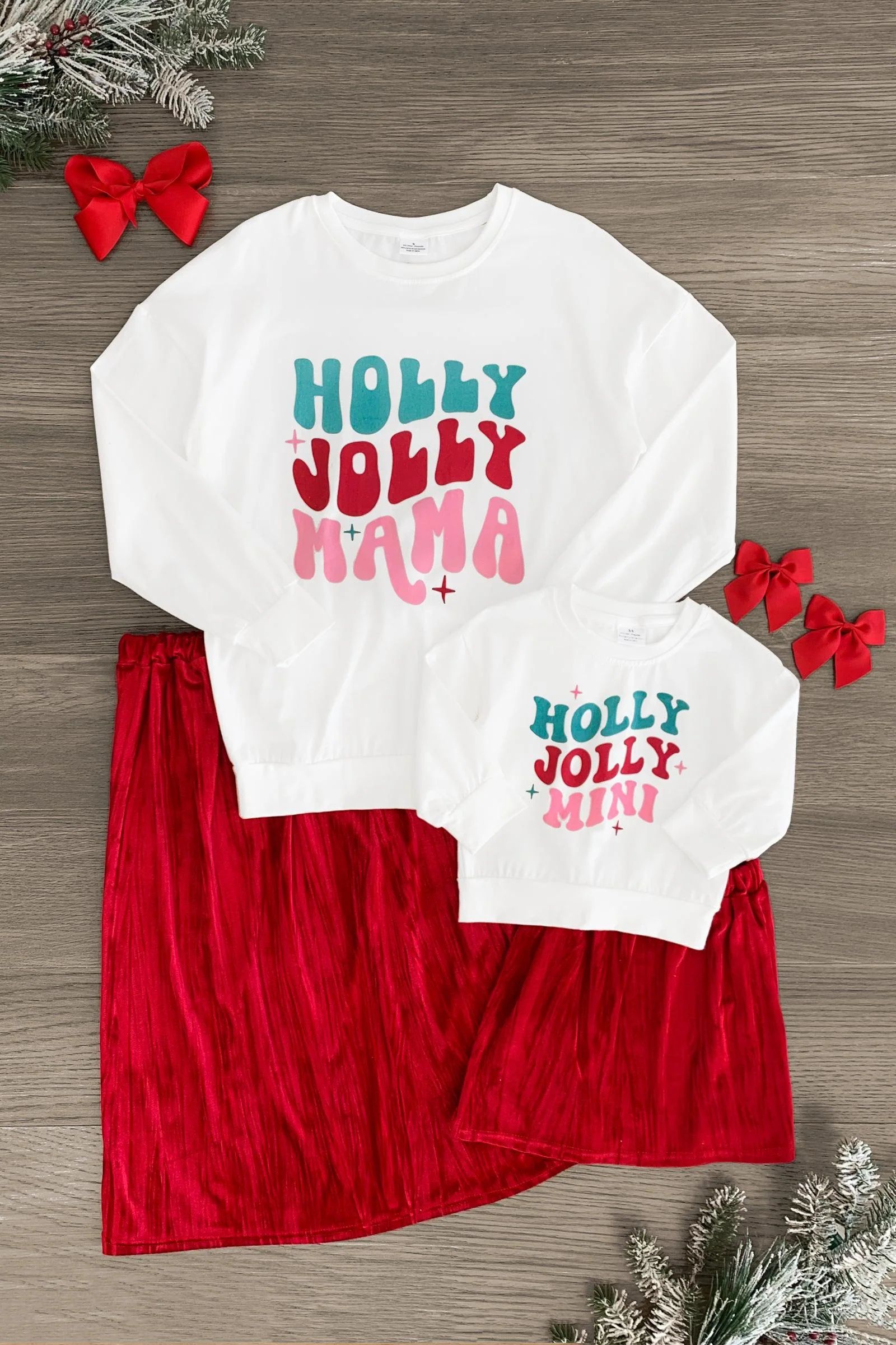 Mom & Me - "Holly Jolly Mama & Mini" Skirt Set | Sparkle In Pink