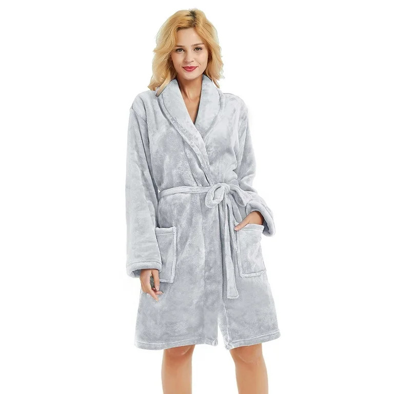 U2SKIIN Women Plush Robe, Short Womens Fleece Robes Soft Warm Spa Bathrobe（Light Grey，S/M） | Walmart (US)