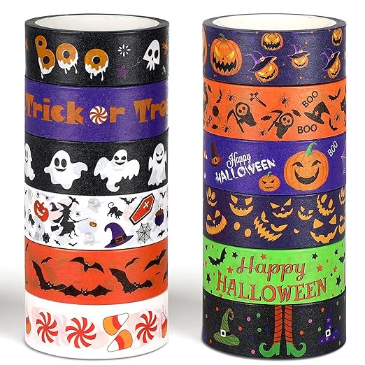 SANNIX 12 Rolls Halloween Washi Tape 15mm Wide Halloween Pumpkin Ghost Bat Masking Tape for DIY C... | Amazon (US)