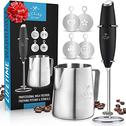 Zulay Milk Frother Complete Set Coffee Gift, Handheld Foam Maker for Lattes - Whisk Drink Mixer f... | Amazon (US)