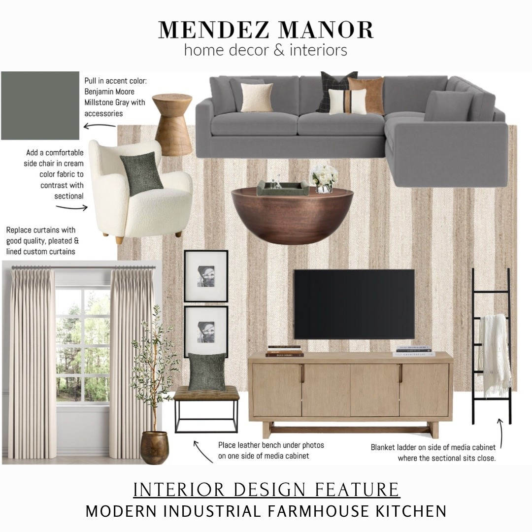 We are trying the Jute and denim even stripes rug from Rugs USA in this modern farmhouse living room. Loving how it looks! 

Paired here with the Portola Sideboard/media cabinet from Pottery Barn and the Jodi Wing Chair from West Elm. 

#LTKSaleAlert #LTKStyleTip #LTKHome