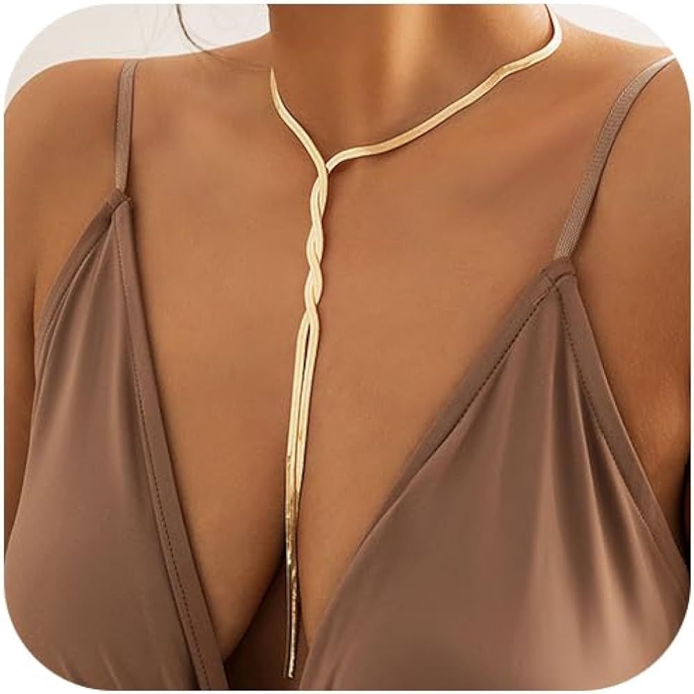 Jovono Long Choker Necklace Gold Herringbone Necklace Chain Minimalist Necklace Accessories for W... | Amazon (US)