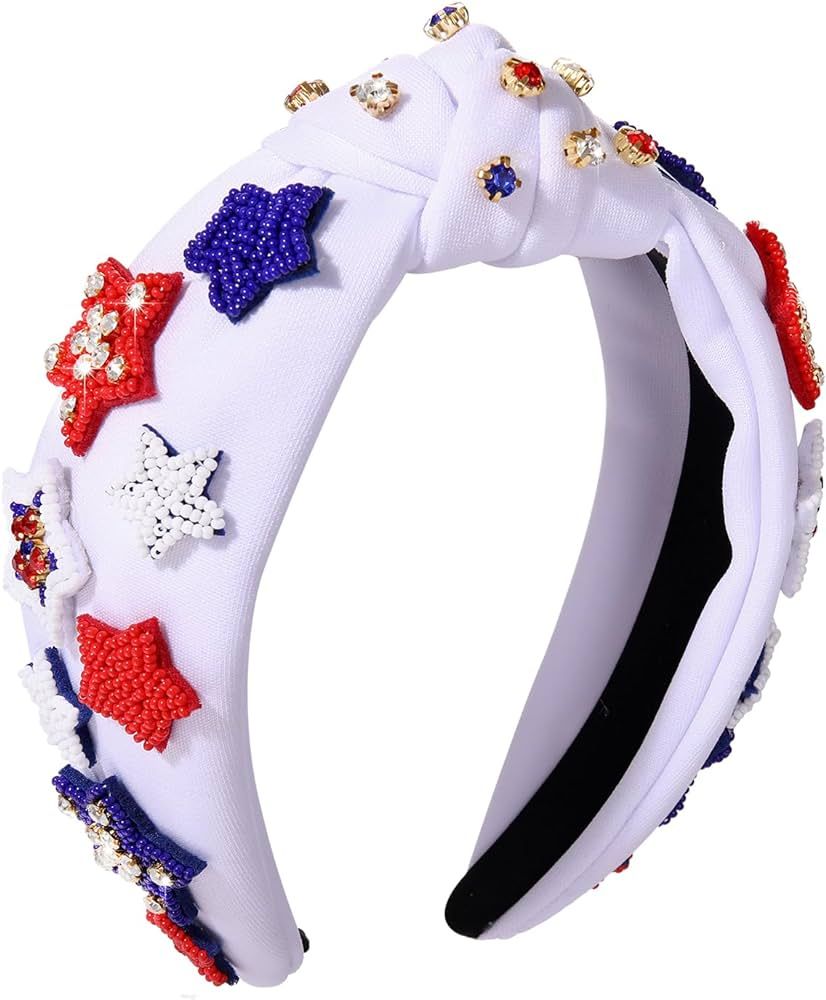 GLBCC 4th of July Knot Headband for Women Red White Blue Star Hairband Pearl Rhinestone Stars Bea... | Amazon (US)