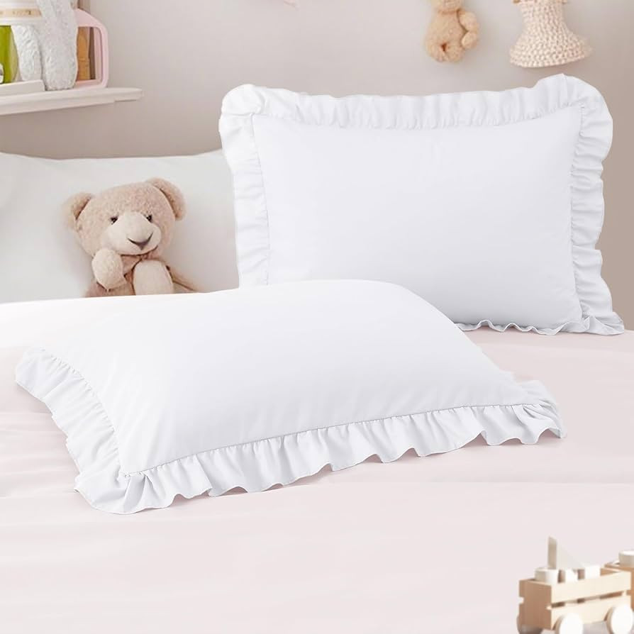 13"x18" Toddler Pillow Cases Set of 2, White Ruffled Pillow Shams Brushed Microfiber Nursery Pill... | Amazon (US)