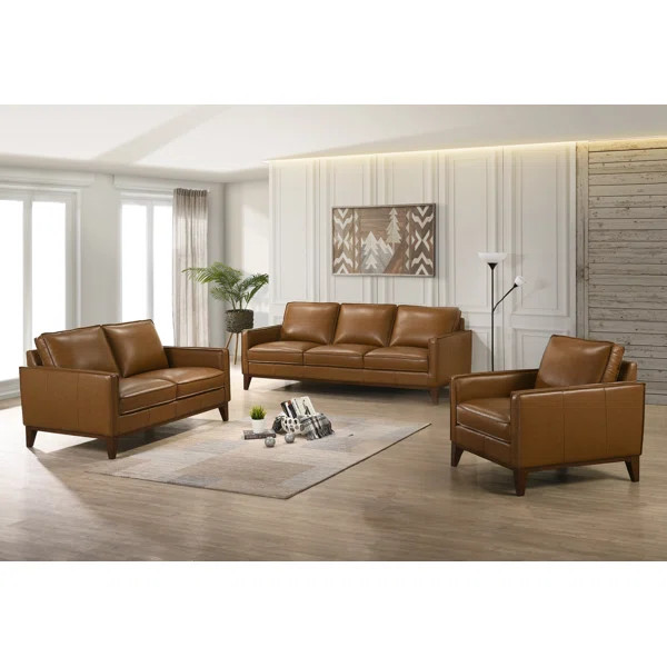Salena 3-Piece Leather Living Room Set | Wayfair North America