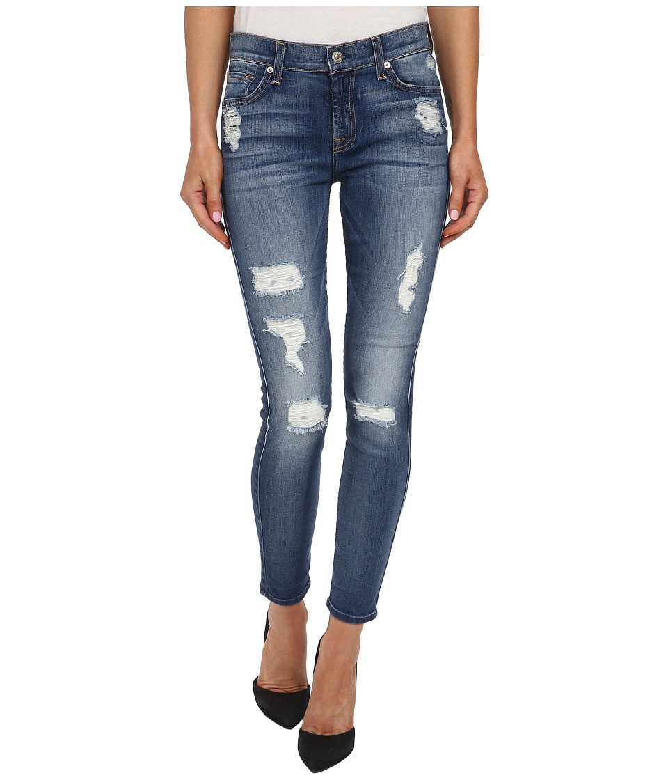 7 For All Mankind - The Ankle Skinny w/ Destroy in Distressed Authentic Light 2 (Distressed Authentic Light 2) Women's Jeans | Zappos