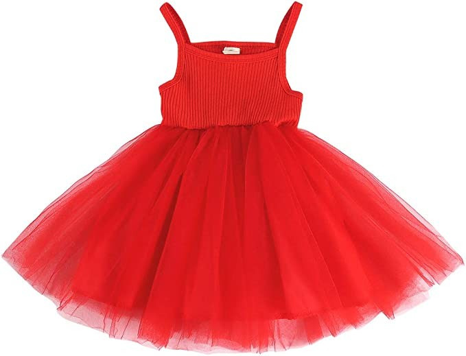 Toddler Baby Girls Tutu Dress Infant Ribbed Sleeveless Tulle Sundress Soft Fluffy Bubble Party Pr... | Amazon (US)