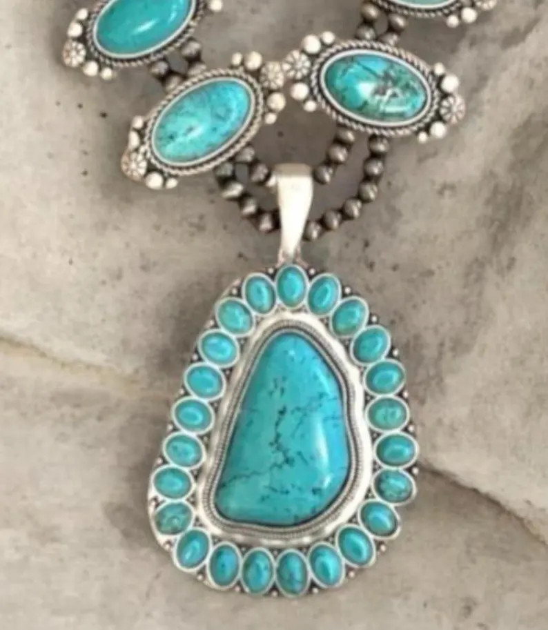 Large Turquoise Statement Necklace 30\u201c Western Jewelry | Etsy (Global)