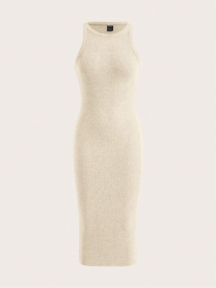 SHEIN EZwear Solid Ribbed Knit Bodycon Dress,White Graduation Dress | SHEIN