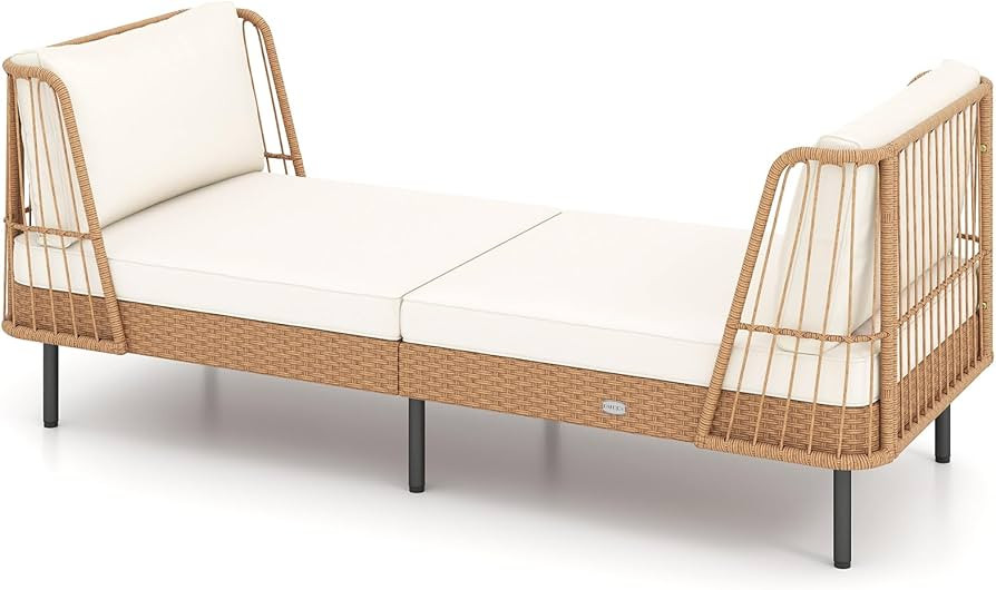 Tangkula Patio Rattan Daybed, Boho Outdoor Wicker Lounge Sofa with Seat & Back Cushions, 2-Seat B... | Amazon (US)
