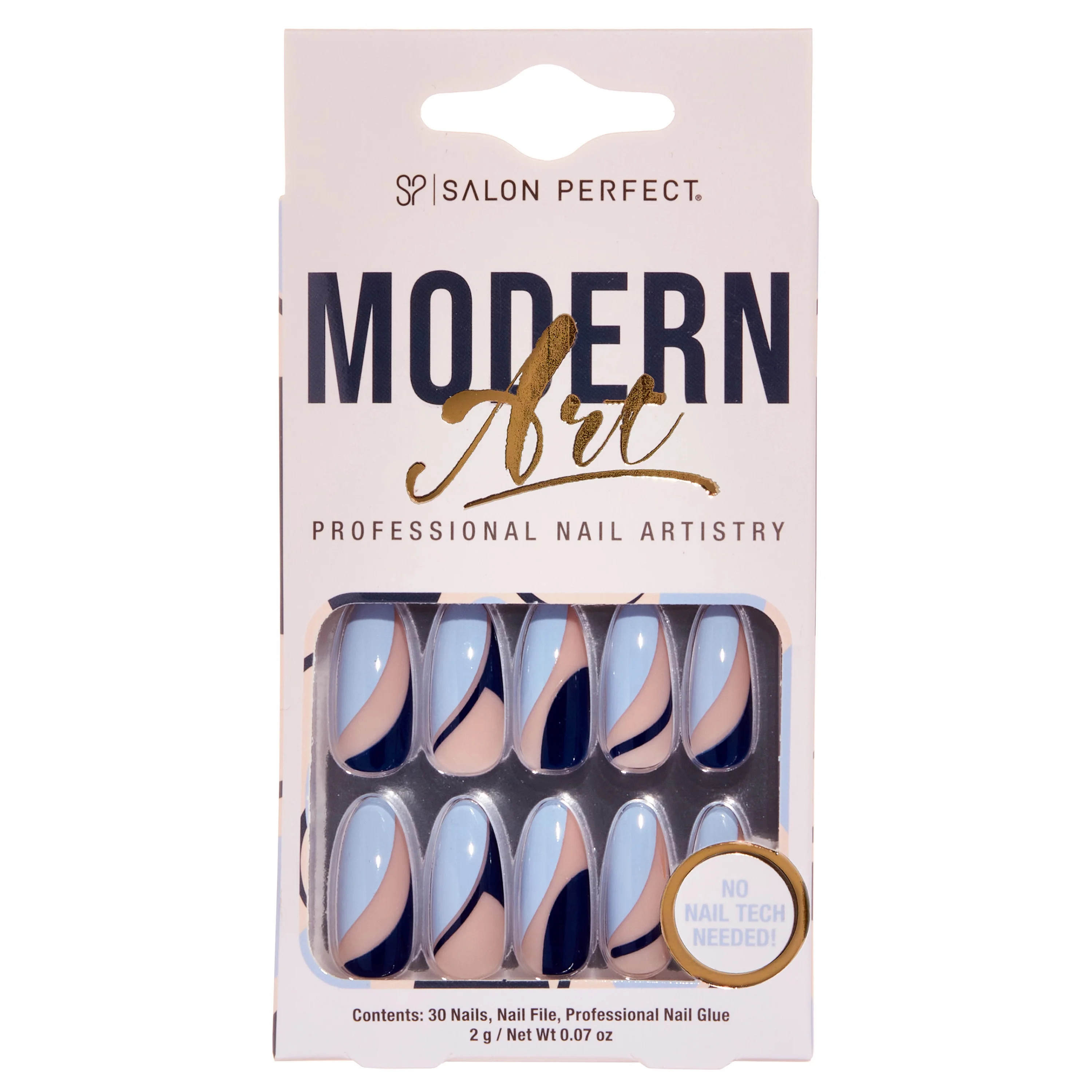 Salon Perfect Artificial Press On Nails, 192 Modern Art Blue Swirl, Long Almond Glue On Fake Nail... | Walmart (US)