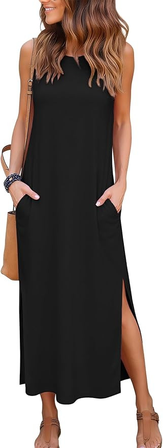 RUMIA Women's Maxi Dresses Casual Summer Elegant Side Slit Dress with Pockets (S-XXL) | Amazon (US)