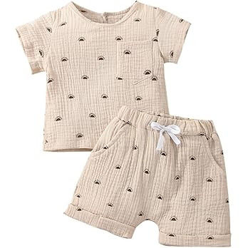 fhutpw Baby Boys 2Pcs Summer Outfits Short Sleeve T-Shirt Tops Elastic Waistband Shorts Set Toddl... | Amazon (US)