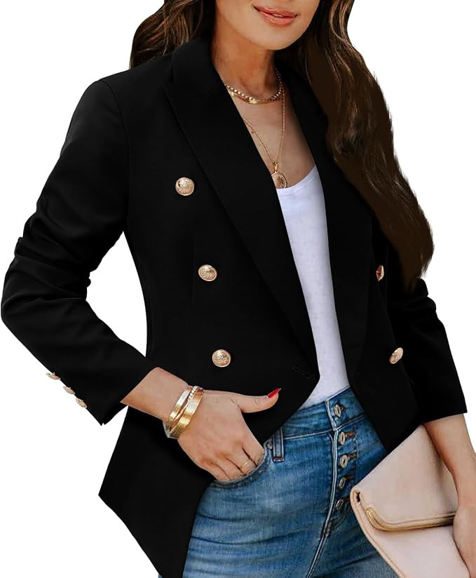 Womens Double Breasted Gold Button Business Casual Blazer | Amazon (US)