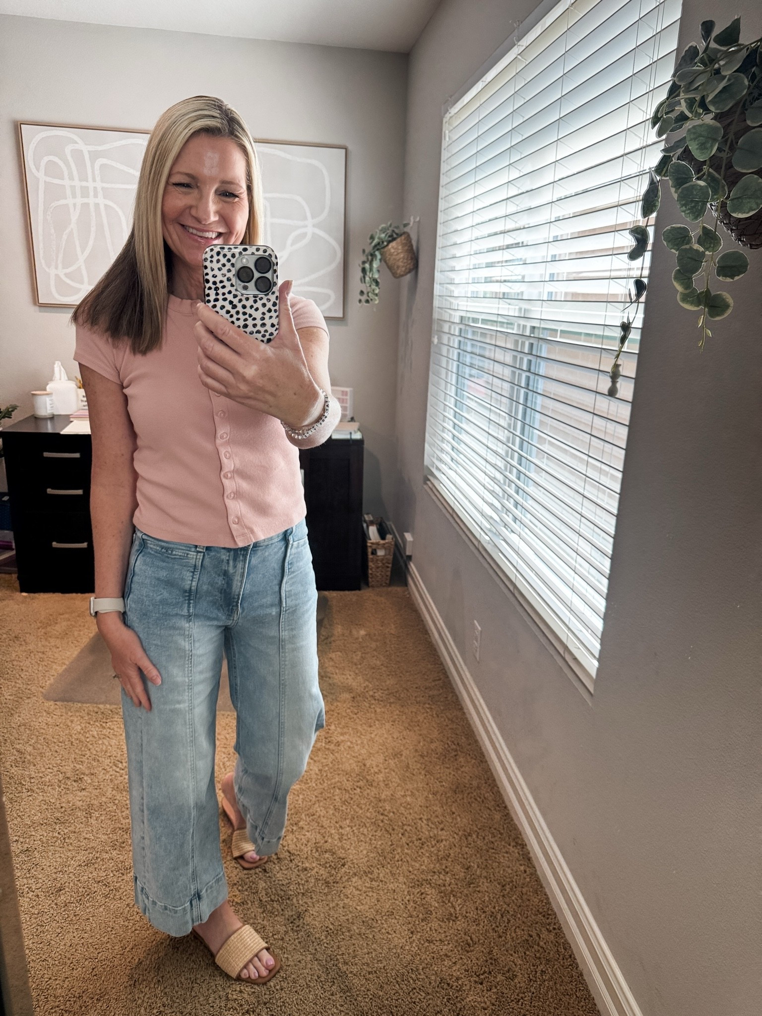 Casual work from home outfit of the day. My Gap jeans come in multiple color options. 

My button down t-shirt is an older Target find but I linked a similar option. 

My sandals are Target and my favorite go to pair lately.

#LTKootd #LTKmomlife #LTKSeasonal